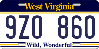 WV license plate 9ZO860
