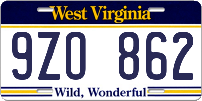 WV license plate 9ZO862