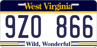 WV license plate 9ZO866