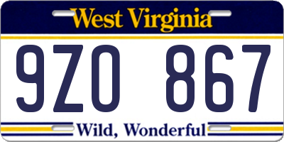 WV license plate 9ZO867