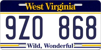 WV license plate 9ZO868