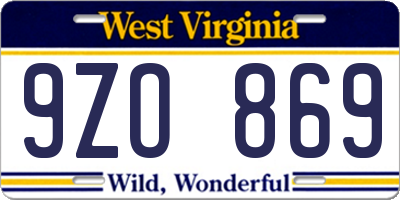 WV license plate 9ZO869