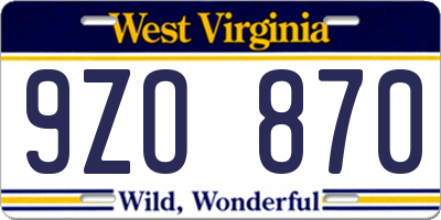 WV license plate 9ZO870