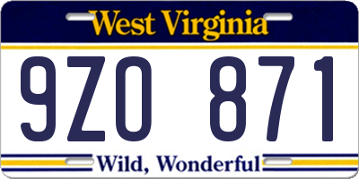 WV license plate 9ZO871