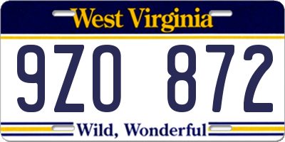 WV license plate 9ZO872