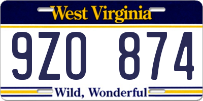 WV license plate 9ZO874