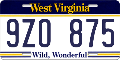 WV license plate 9ZO875