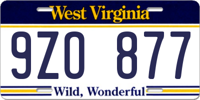 WV license plate 9ZO877