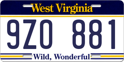 WV license plate 9ZO881