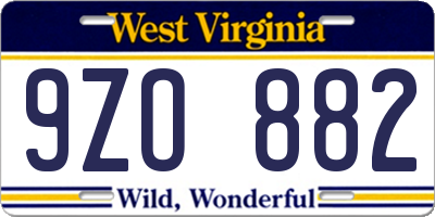 WV license plate 9ZO882