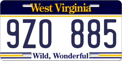 WV license plate 9ZO885