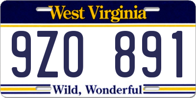 WV license plate 9ZO891