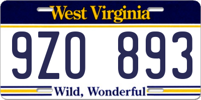 WV license plate 9ZO893