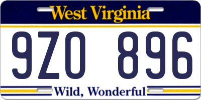 WV license plate 9ZO896