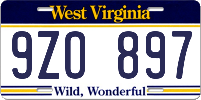 WV license plate 9ZO897