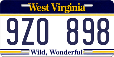 WV license plate 9ZO898