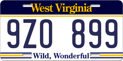 WV license plate 9ZO899