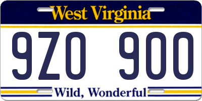 WV license plate 9ZO900