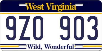 WV license plate 9ZO903