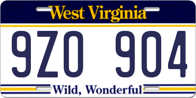 WV license plate 9ZO904