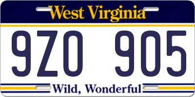 WV license plate 9ZO905