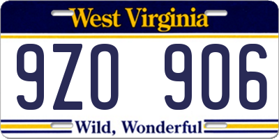 WV license plate 9ZO906