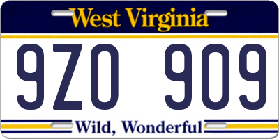WV license plate 9ZO909