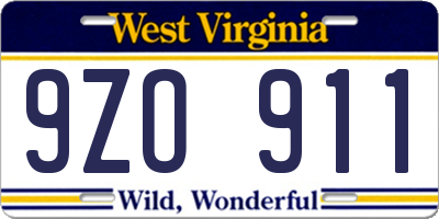 WV license plate 9ZO911