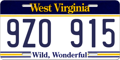 WV license plate 9ZO915