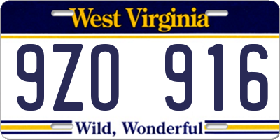 WV license plate 9ZO916