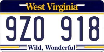 WV license plate 9ZO918