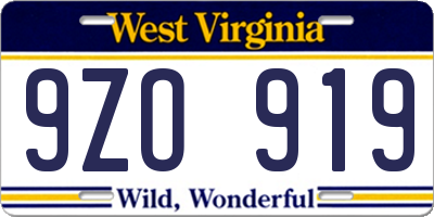 WV license plate 9ZO919