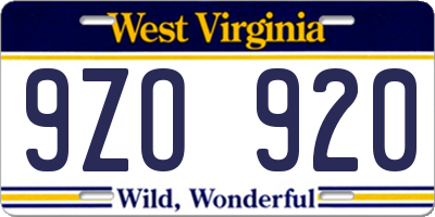 WV license plate 9ZO920