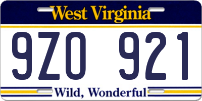 WV license plate 9ZO921