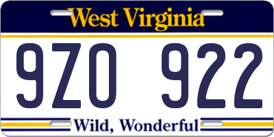WV license plate 9ZO922