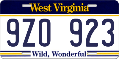 WV license plate 9ZO923
