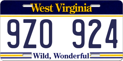 WV license plate 9ZO924