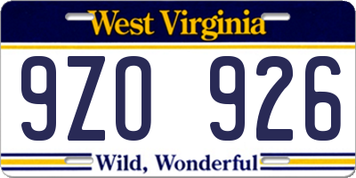 WV license plate 9ZO926