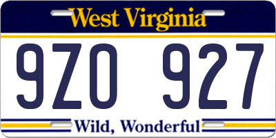WV license plate 9ZO927