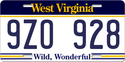 WV license plate 9ZO928