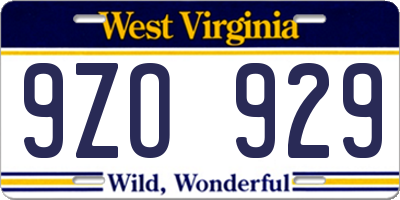 WV license plate 9ZO929