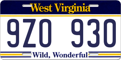 WV license plate 9ZO930