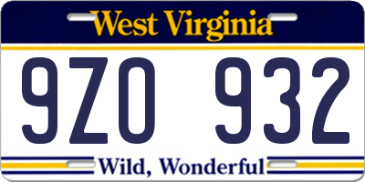 WV license plate 9ZO932