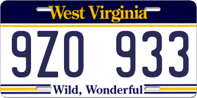WV license plate 9ZO933