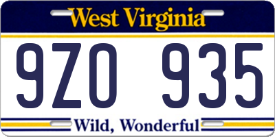 WV license plate 9ZO935