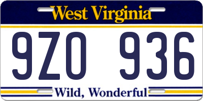 WV license plate 9ZO936
