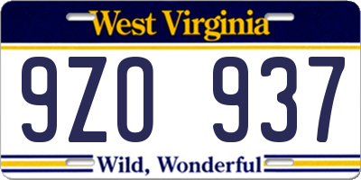 WV license plate 9ZO937