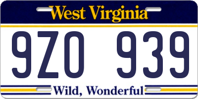 WV license plate 9ZO939
