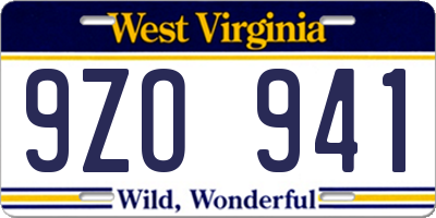 WV license plate 9ZO941