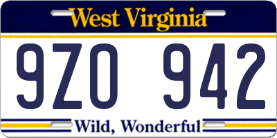 WV license plate 9ZO942